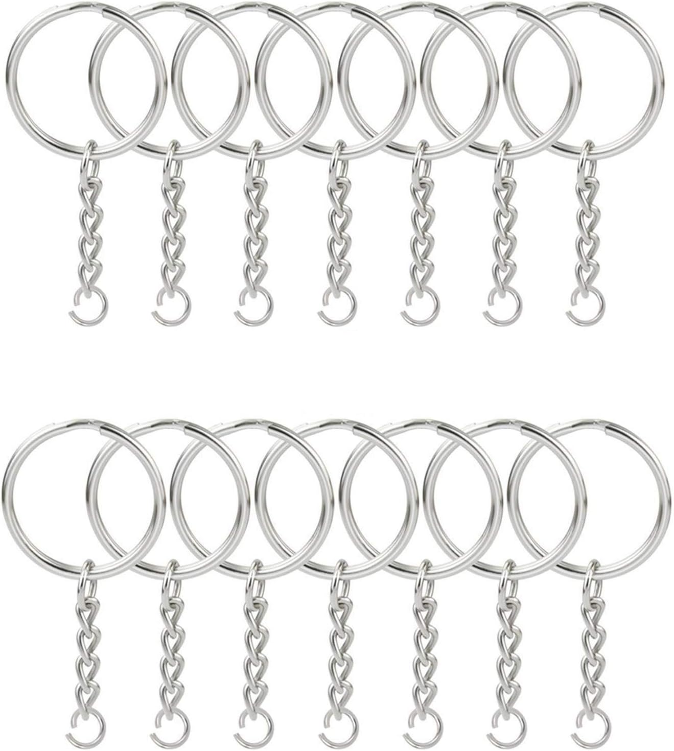 KINGFOREST 100PCS Split Key Ring with Chain 1 inch and Jump Rings, Silver Color Metal Parts with Open Jump Ring and Connector.
