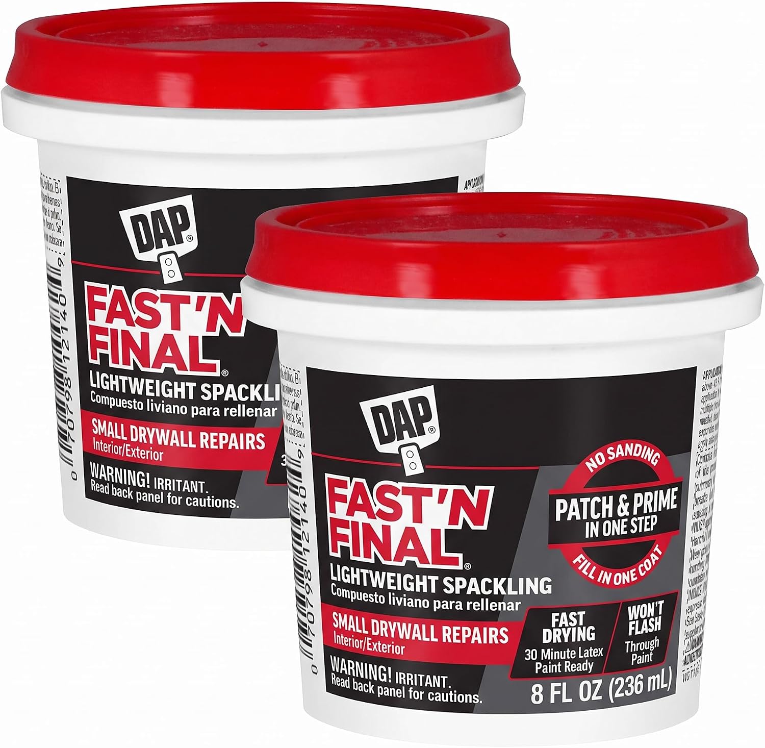 DAP Fast 'N Final Lightweight Spackling, White, 8 Oz (7079812140), (Pack of 2)