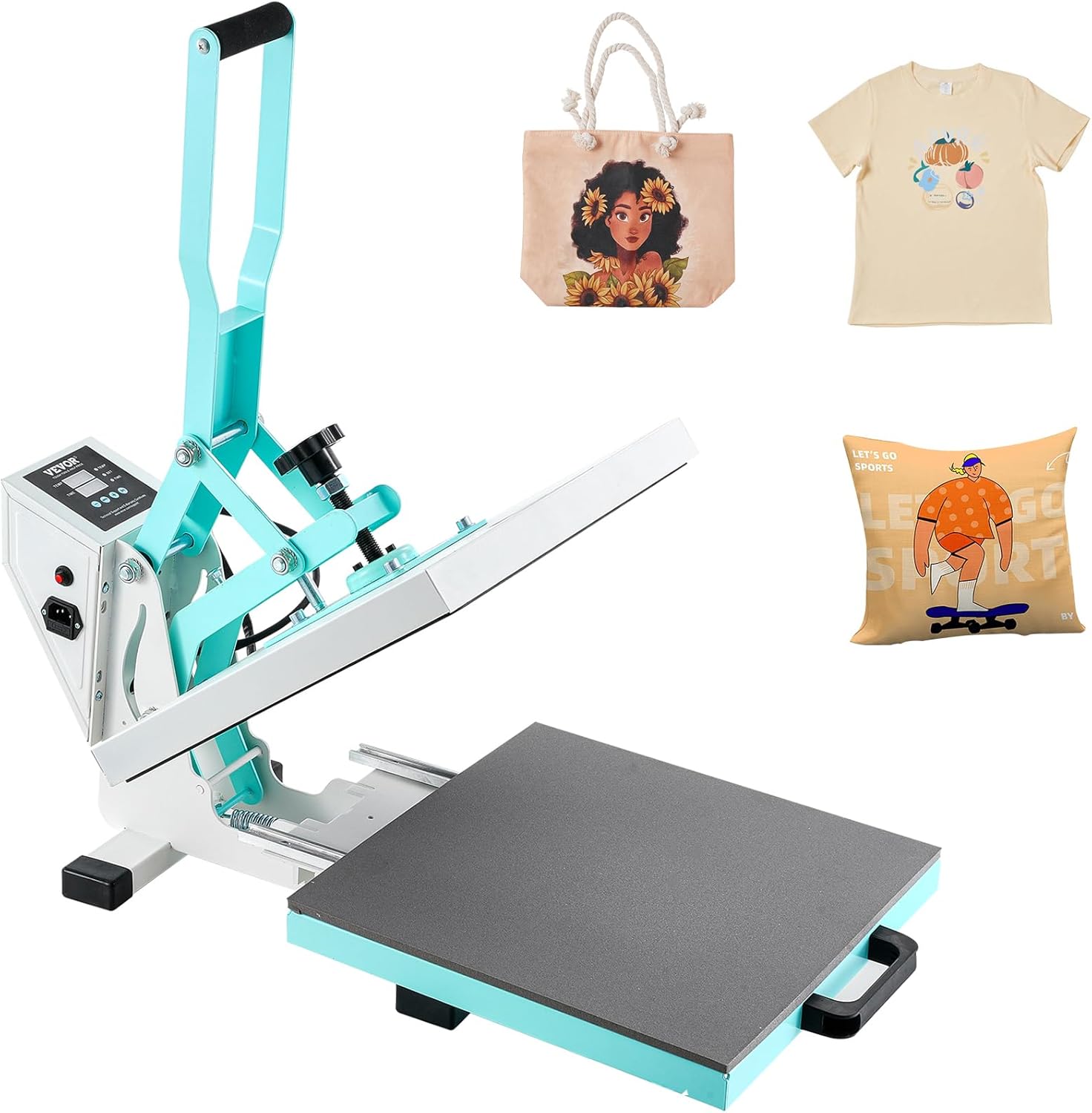 VEVOR Heat Press, 15" x 15" Digital Heat Press Machine, Slide Out Heat Transfer Machine, 2-Layer Insulation Cotton, Fast and Even Heating, Heat Transfer Machine for T-Shirts/Pillows/Bags, Green