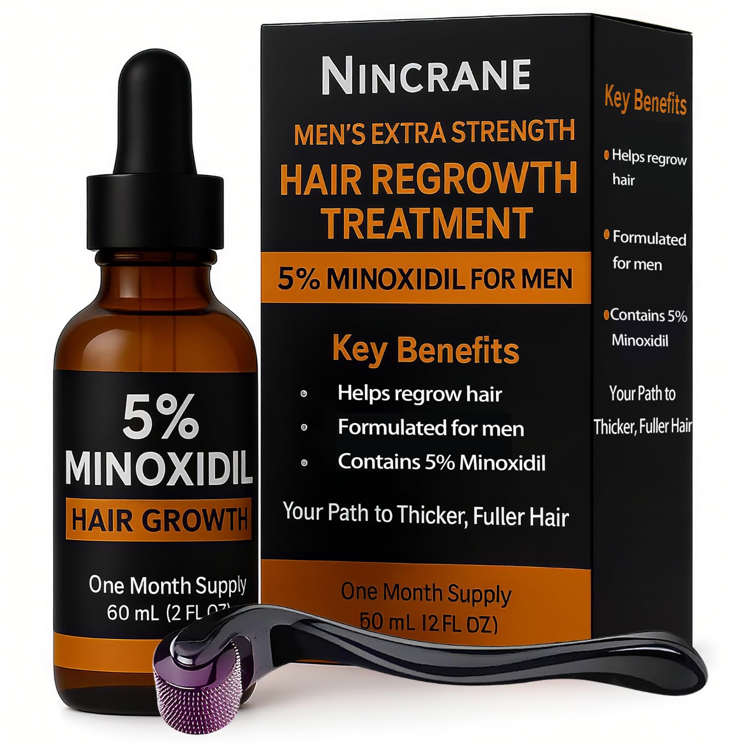 Minoxidil for Men 5% Topical Solution – Beard & Hair Regrowth Treatment, Extra Strength Hair Loss Formula for Thicker, Fuller Hair, Hair Growth Serum for Men