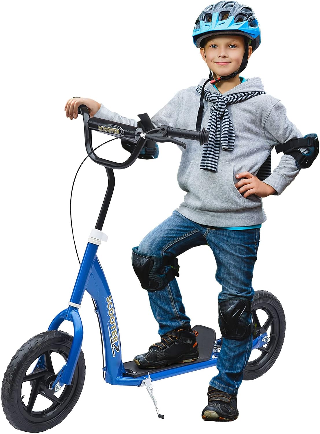 HOMCOM Kids Scooter with 12" EVA Tyres, Rear Brake, Big Wheels for 5-12 Years Old