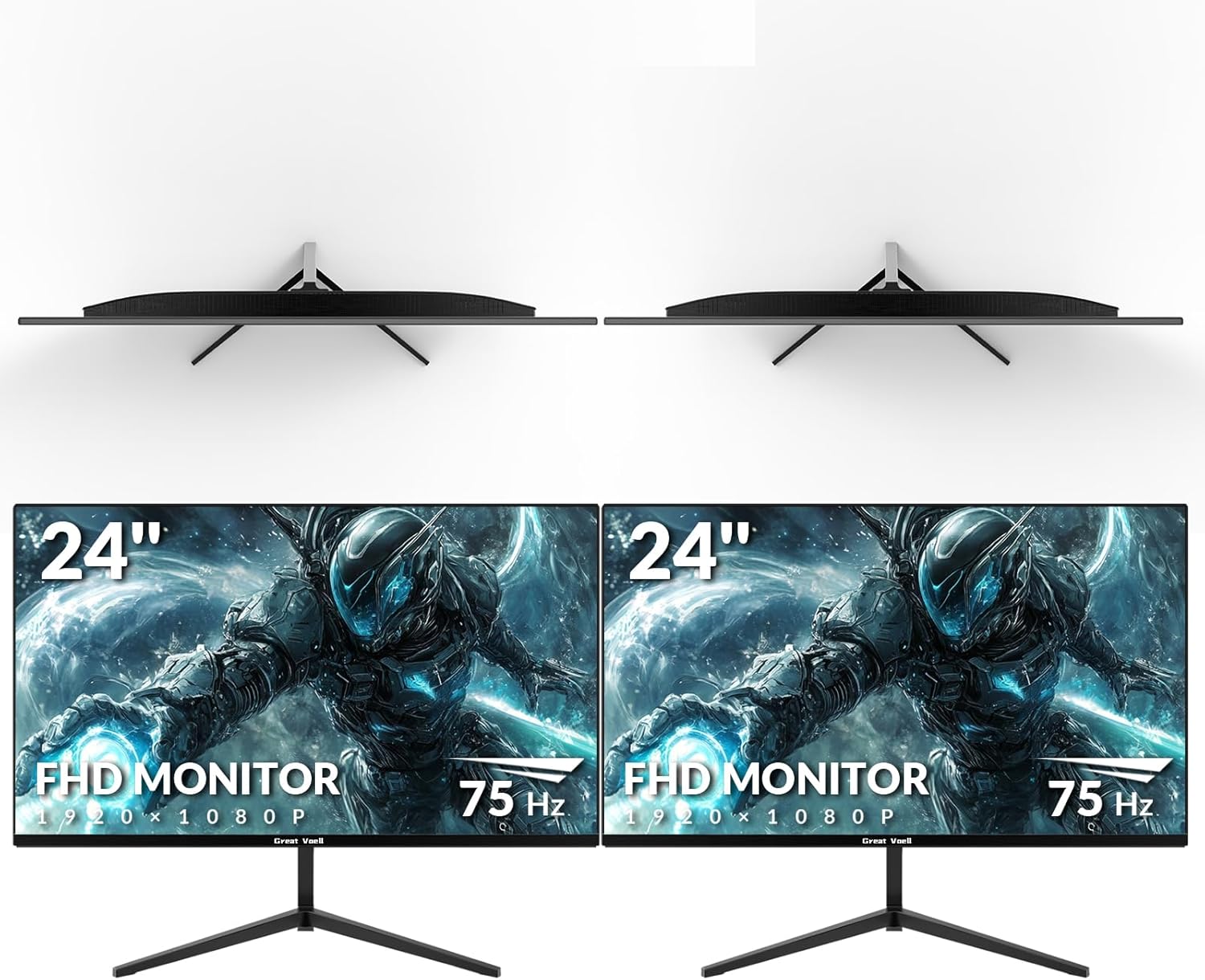 2X Pack - Farmless 24 Inch Monitor FHD 100Hz Computer Monitor, HDMI X2 VGA 99% sRGB Build-in Speakers, VESA Mount, Tilt, Professional and Gaming Monitor – Machine Black, 2X Pack
