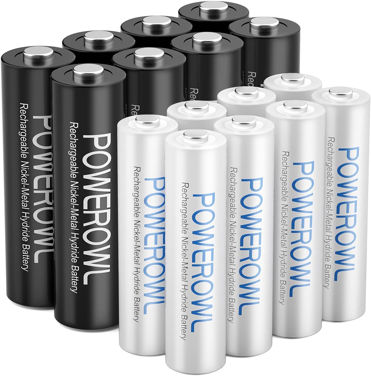 POWEROWL 16 x AA AAA Rechargeable Batteries Set, Pre-Charged 1.2V Ni-MH Rechargeable Battery (8 x 2800mAh AA & 8 X 1000mAh AAA)