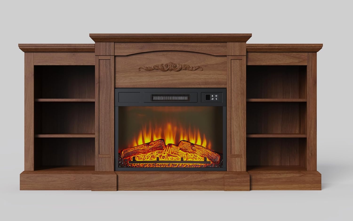 67" Electric Fireplace with Mantel and Cabinets, Fireplace TV Stand for TVs Up to 67", 18" Fireplace Insert with Remote, Media Console Entertainment Center for Living Room/Bedroom, Brown