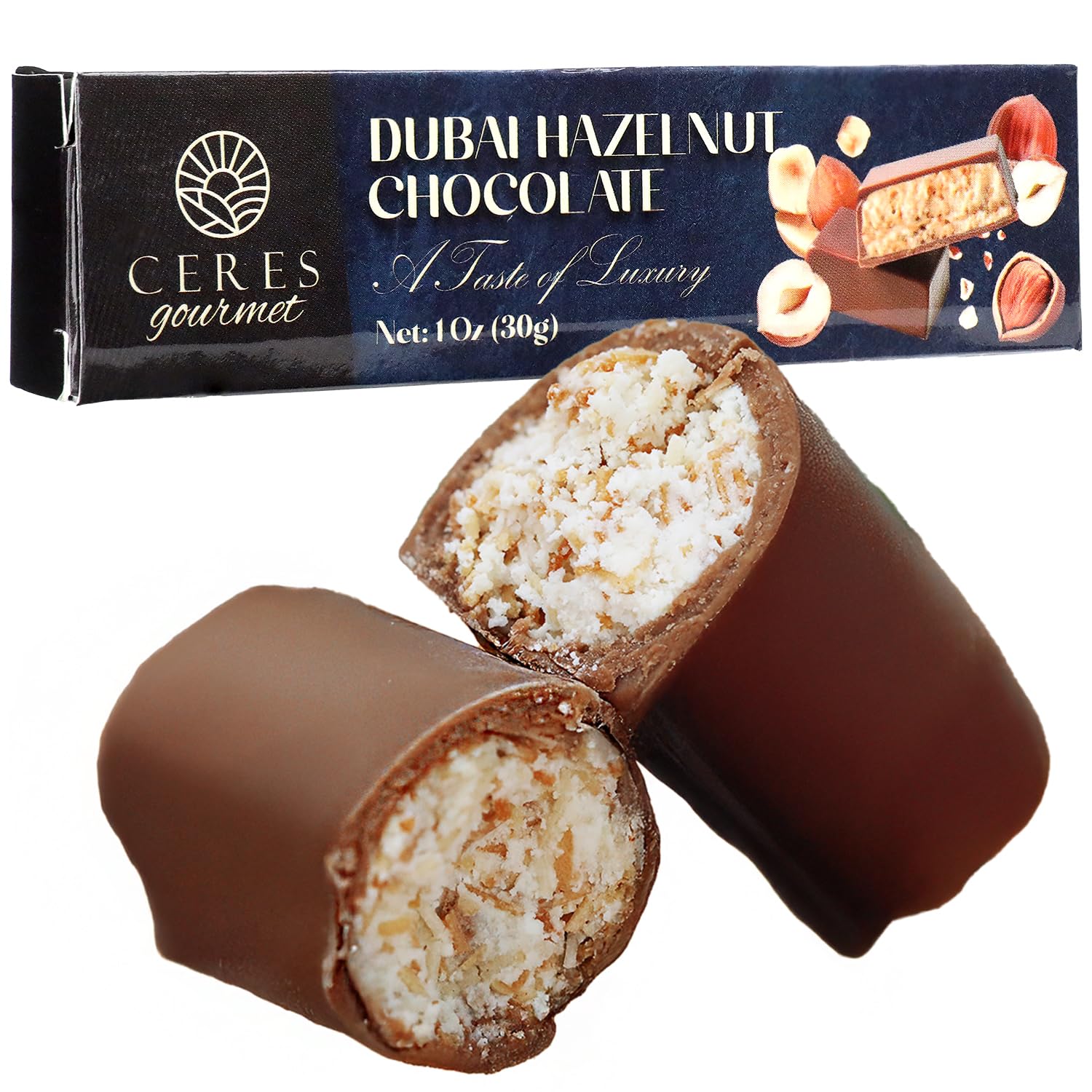 Dubai Chocolate Bar, Pistachio Chocolate Knafeh Bar (1 Oz, Hazelnut)