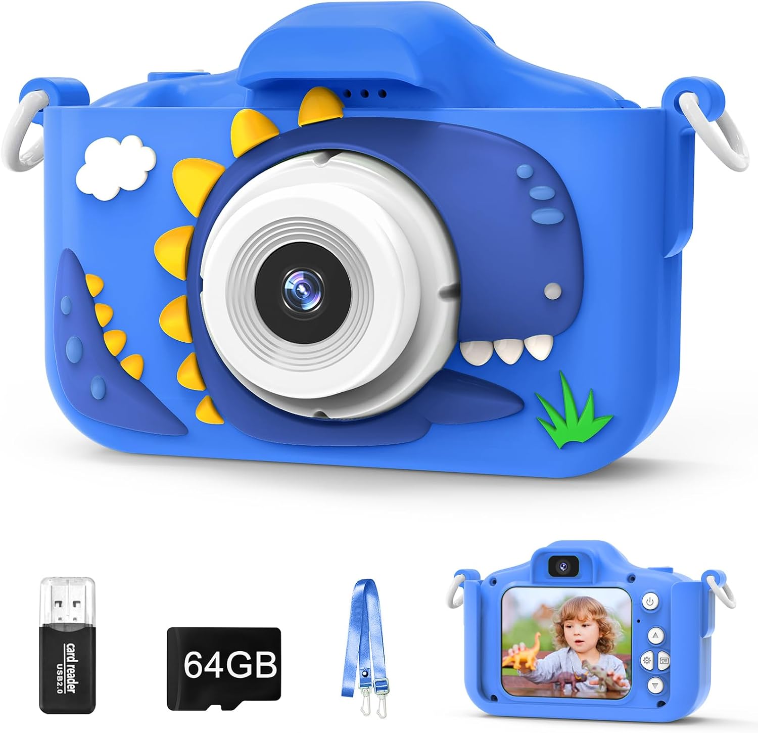 Kids Camera for 3-8 Year Old Girls Boys, 48MP Dual Lens 1080P Toddler Camera for Kids with 64GB SD Card, Children Digital Video Camcorder Selfie Camera Christmas Birthday Gifts