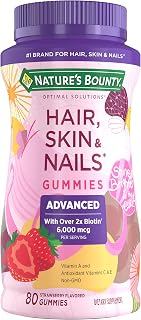 Nature's Bounty Optimal Solutions Advanced Hair, Skin, Nails, 2X Biotin, 80 Strawberry Gummies