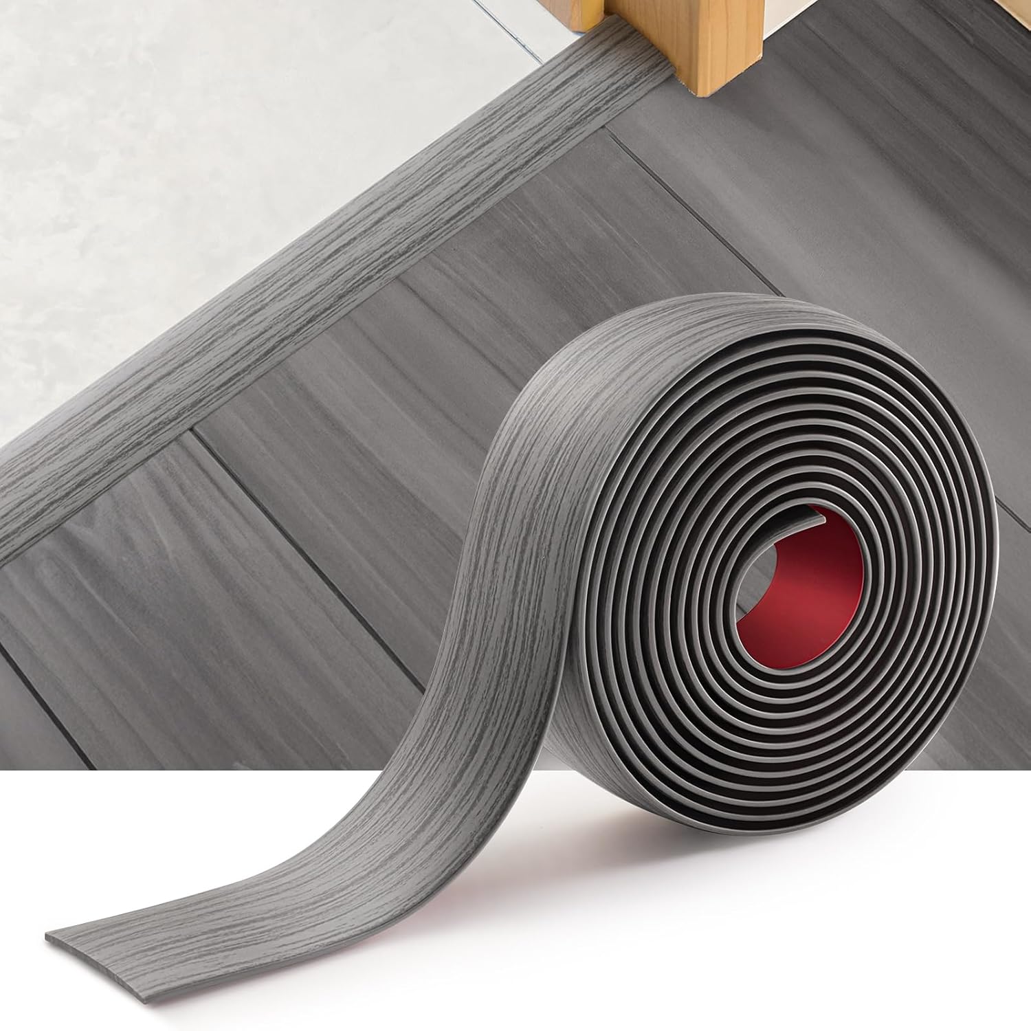 INMOZATA 1.2M Self-Adhesive Vinyl Flooring Threshold Transition Strip, Flat Laminate Profile Edge Trim Strip for Joining Floor Gaps (4cm, Grey)