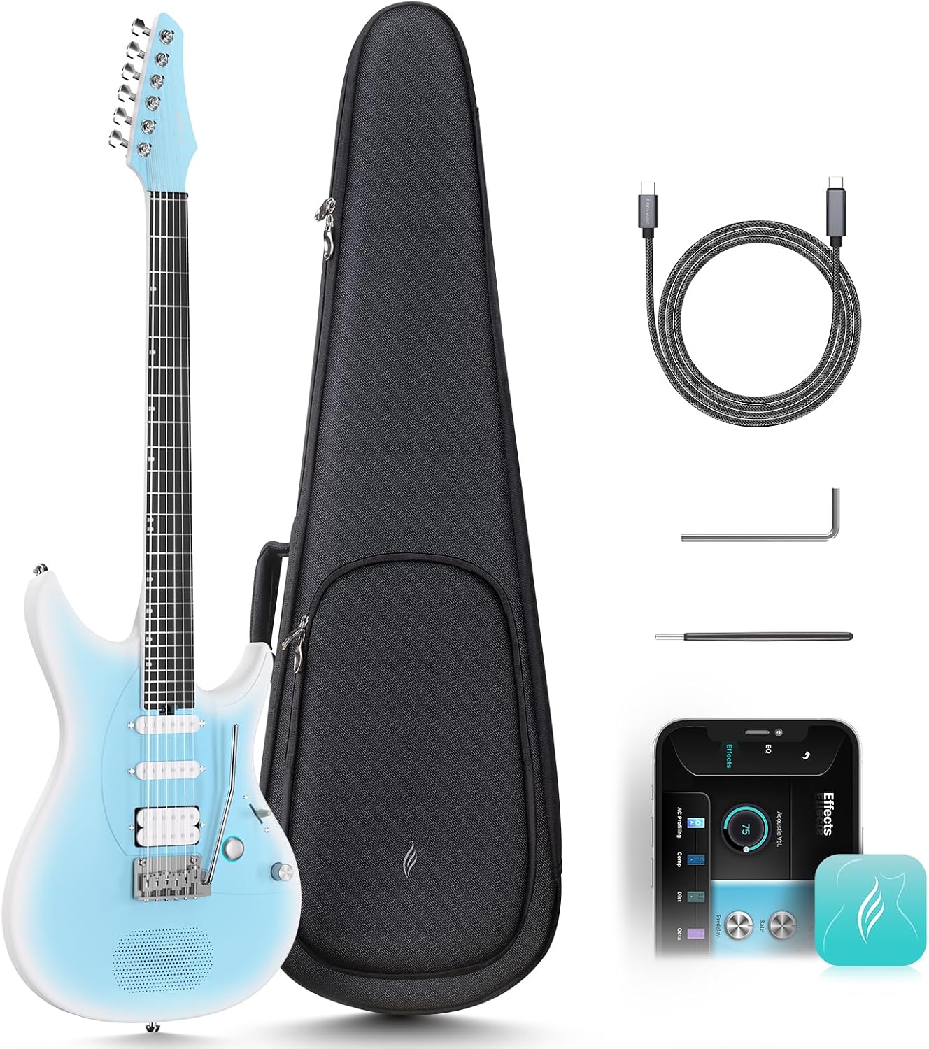 Enya Inspire Smart Electric Guitar, 39" Carbon Fiber, Built-in 15W Speaker