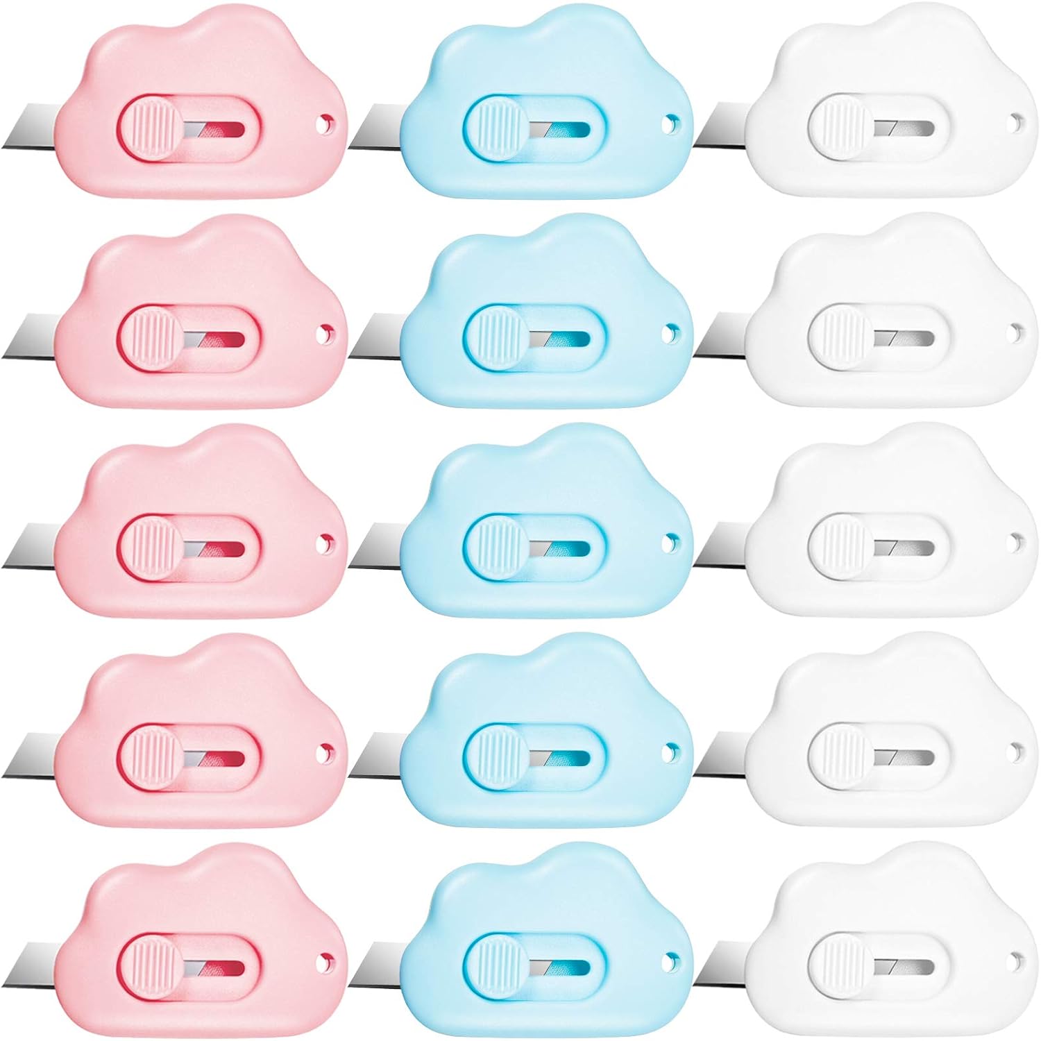 15 Pcs Cloud Shaped Box Cutter Retractable Mini Utility Knives Letter Opener Cloud Envelope Slitter Carton Opener Portable Cute Paper Cutter with Key Chain Hole for Mail Package Pocket, Candy Color