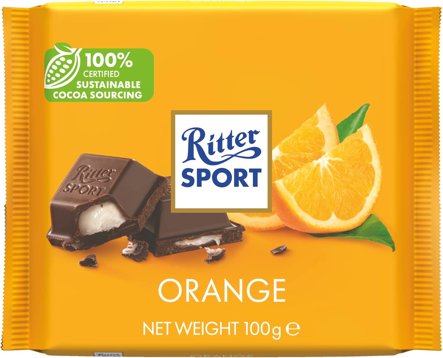 Ritter Sport Orange Dark Chocolate Bar, 100g, Chocolate Sharing Bar