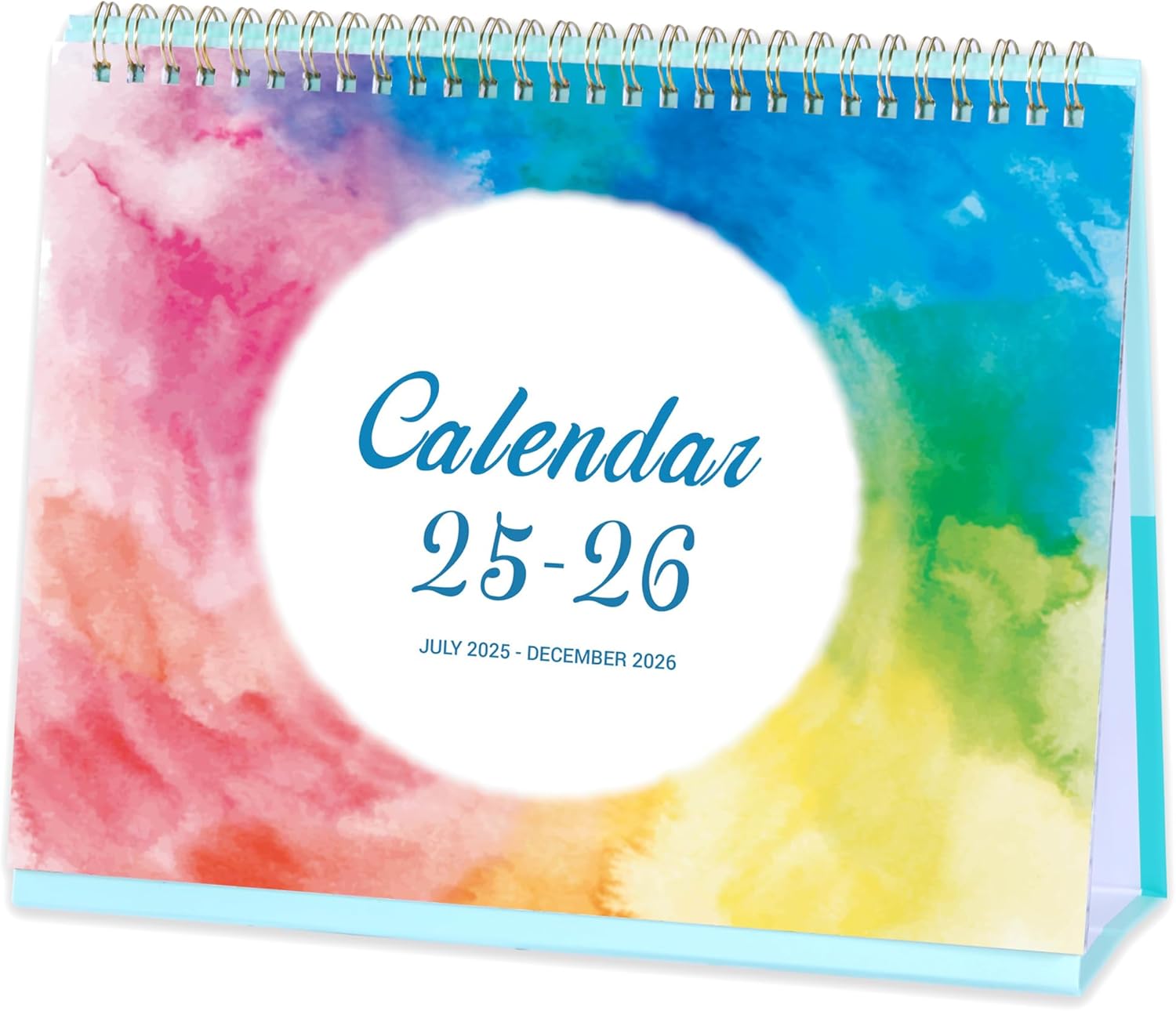 Calendar 2025-2026 - Desk Calendar 2025-2026 uk, 18 Months Calendar from July 2025 to December 2026, 10" x 8.3", Memo Pages - Rainbow Watercolor Ink