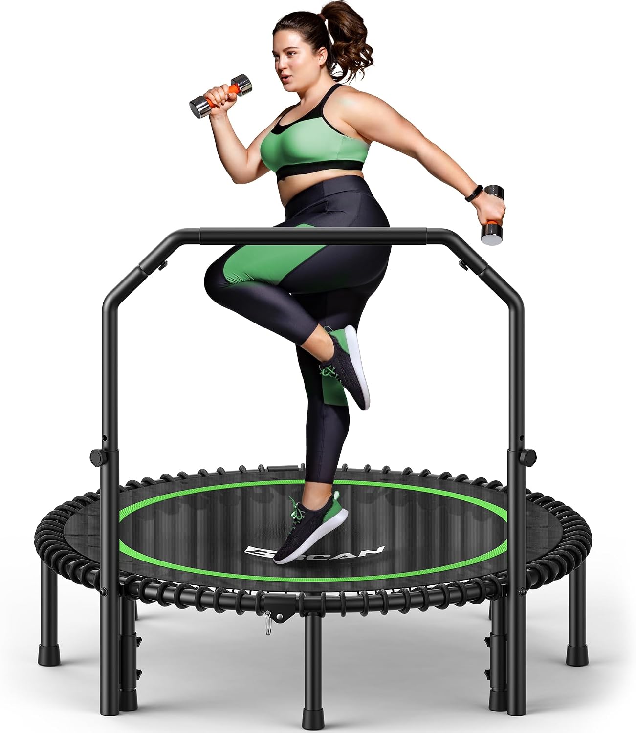 BCAN BT2 40/48" Rebounder Trampoline for Adults, Handle, Indoor, 450/550lbs | Bungees Rebounder for Adults, Adjustable Handlebar, Quiet Mini Exercise Trampoline for Indoor Workout, Low-Impact|FED Fitness