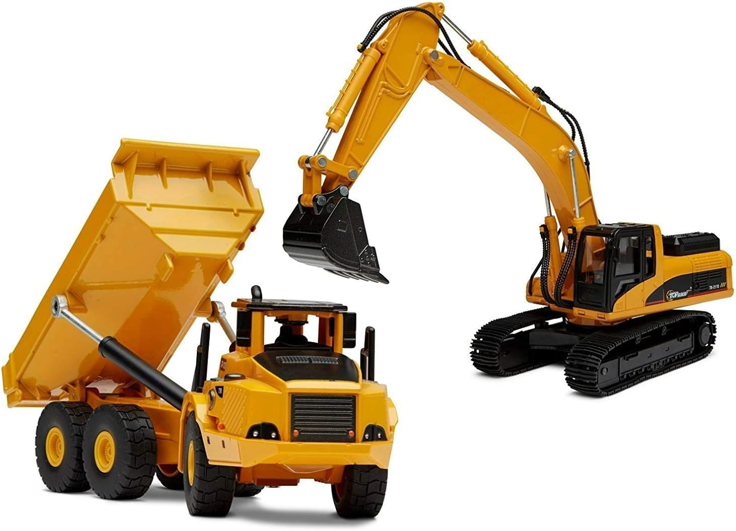 Top Race 2 In 1 Diecast Metal Excavator and Dump Truck Construction Freewheeler Set - Model Vehicle Set for Boys and Girls Ages 3,4,5,6 and Up
