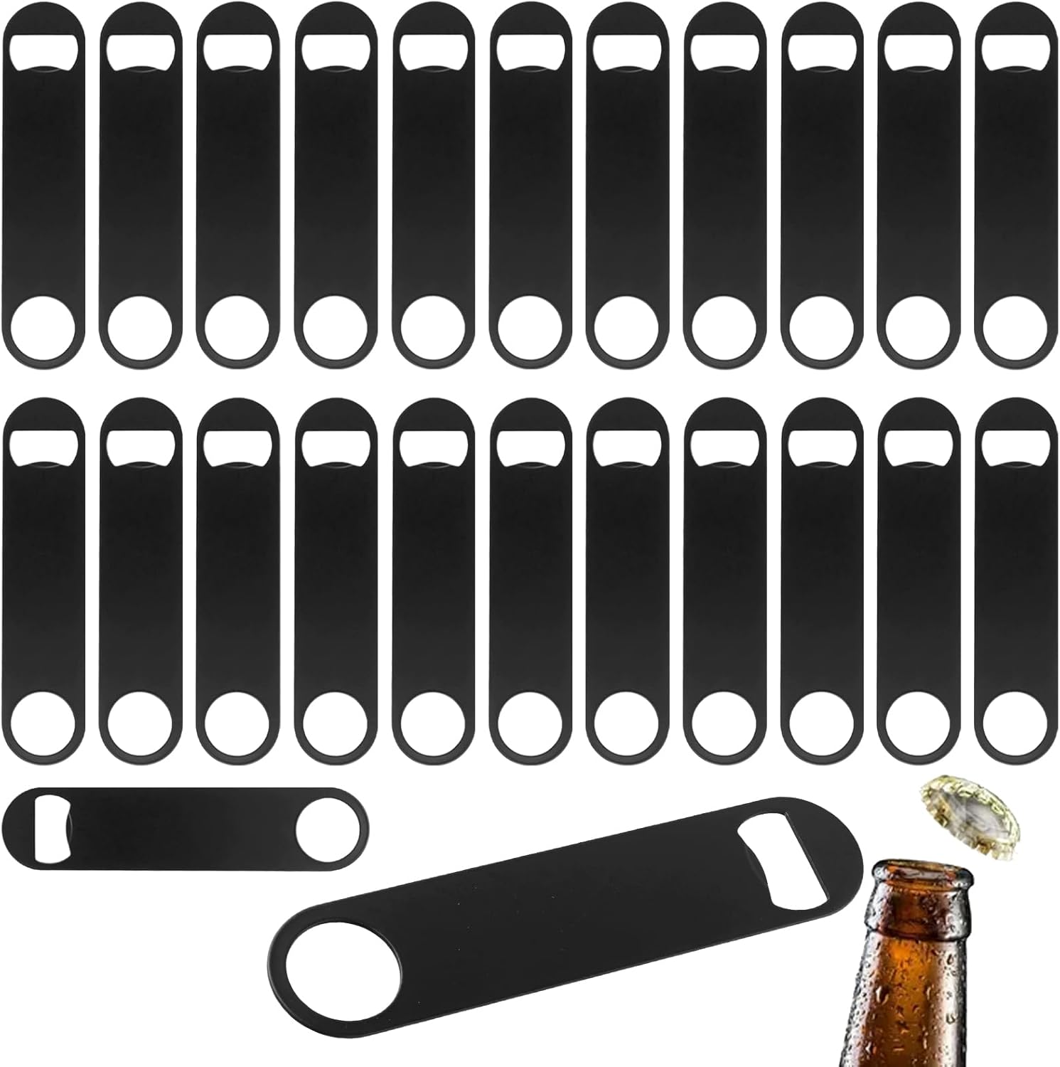 24PCS 17.7x3.9cm Beer Bottle Opener, Black Bar Blade Bottle Opener, Stainless Steel Flat Beer Bottle Opener for Bar, Restaurant, Kitchen