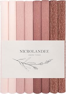 NICROLANDEE 8 Rolls Rose Gold Premium Crepe Paper Rolls for DIY Gift Wrapping Paper Crafts Birthday Wedding Holiday Paper Flower, 20 inches Wide by 6.56 ft Long, 4 Colors
