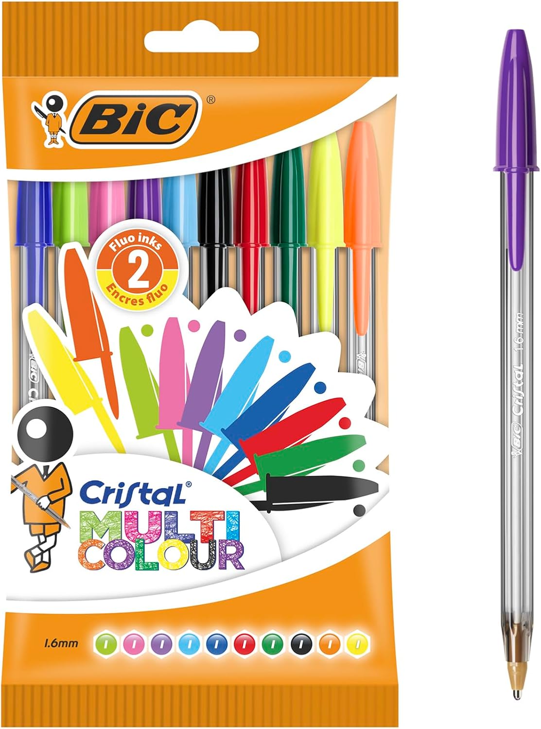 BIC Crystal Multicolour – Pen Bag Pack of 10 multicoloured