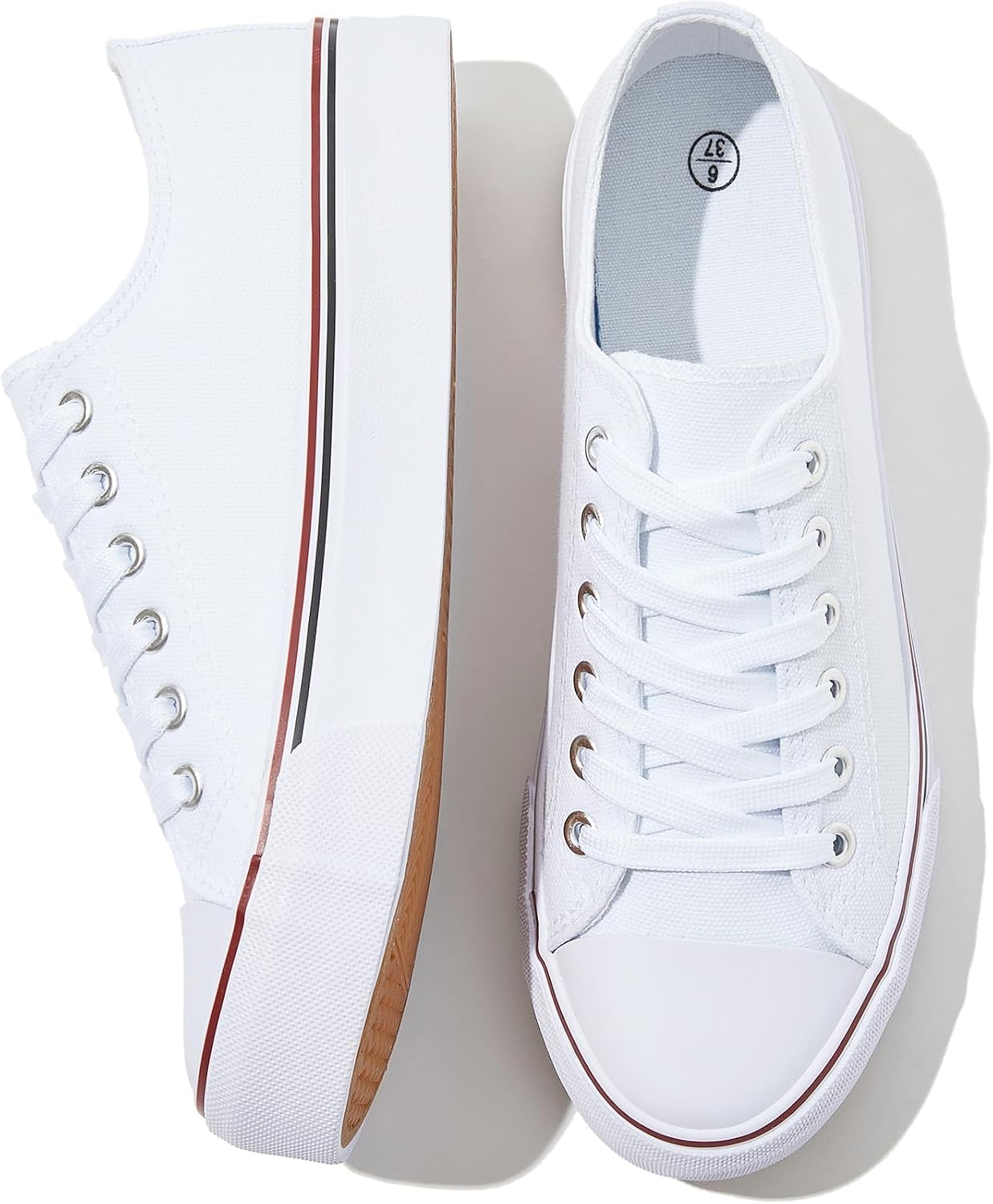 FRACORA Womens White Canvas Sneakers Low Top Lace Up Canvas Shoes Fashion Comfortable