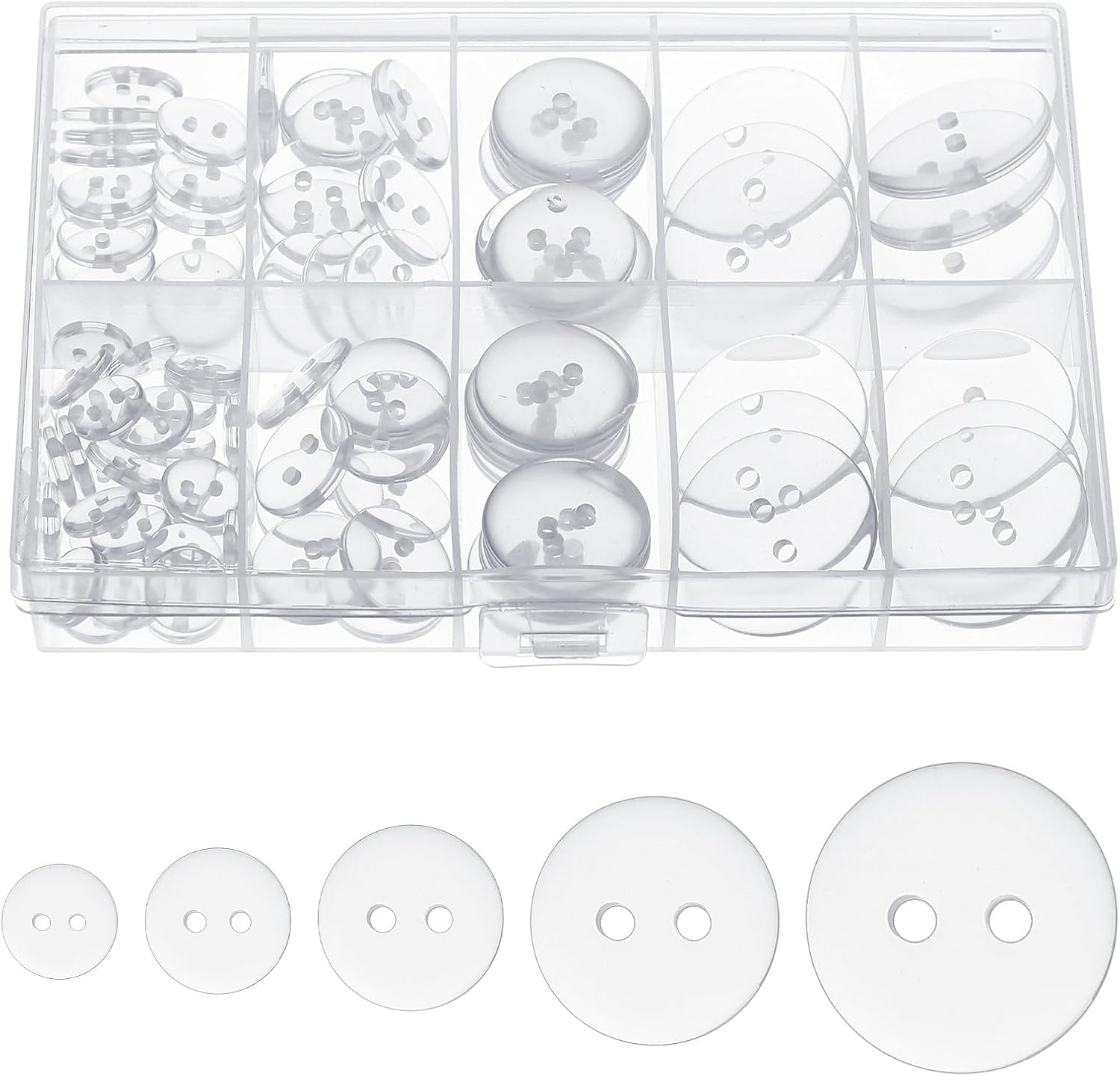 100 Pcs Clear Buttons - 5 Sizes Round Resin Mixed Buttons for Sewing