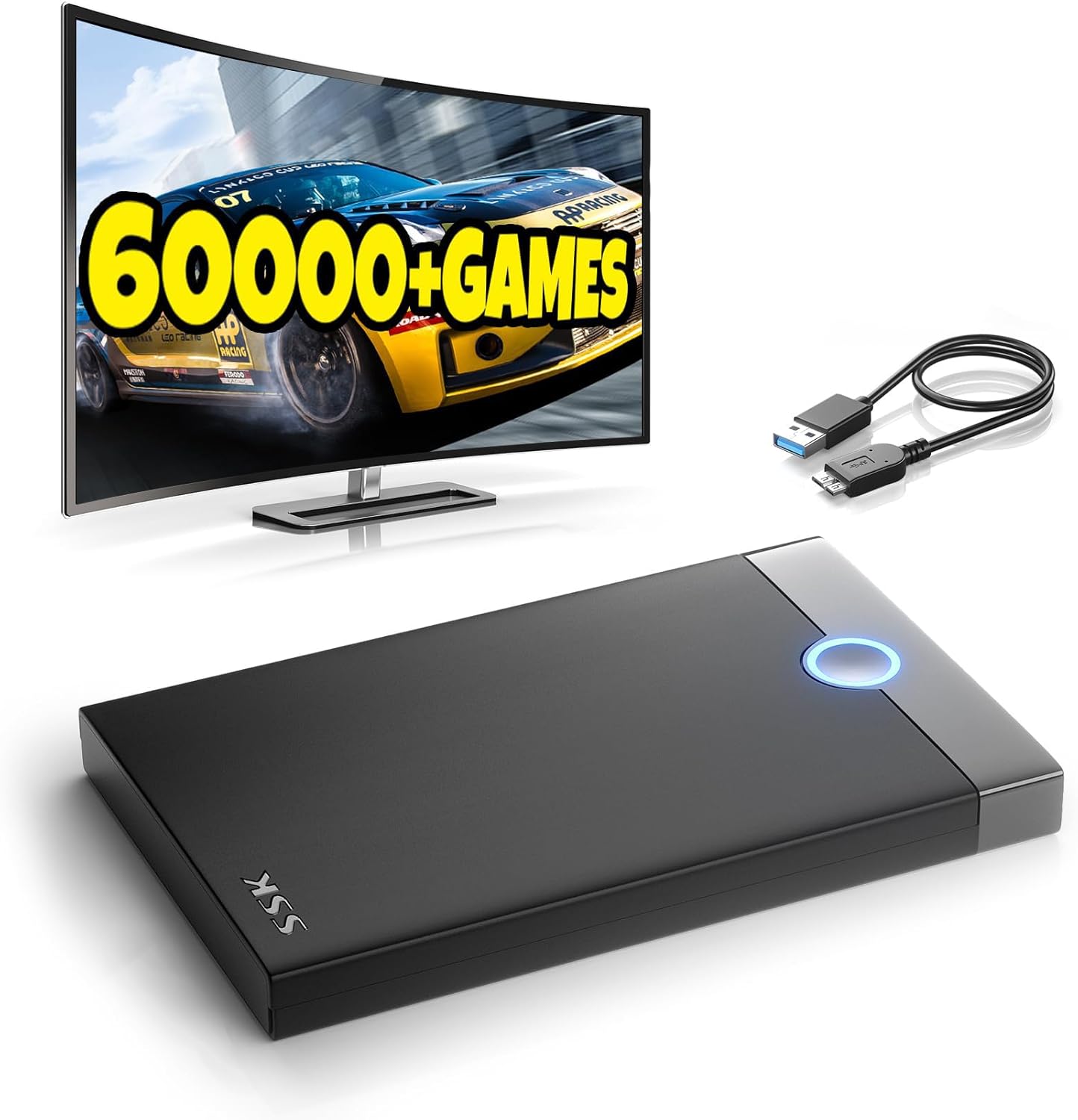szseynmy Retro Game Console Retroplay HDD - External Gaming Hard Drive Built in 60000+ Video Games,Compatible 70+ Emulators,Plug & Play Emulator Console Support SATA 3.0 game stick (500G)