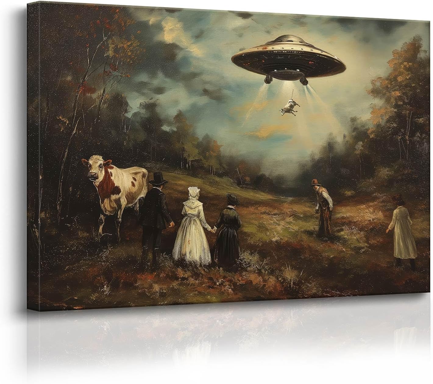 Godont Ufo And Victorian Landscape Oil Painting Art Print Psychedelic Spaceship Poster Painting Interesting Whimsical Alien Abduction Wall Decor 16x24 Inch Unframed