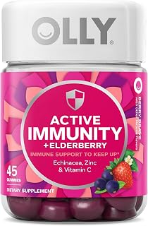 OLLY Immunity Gummy, Immune Support, Elderberry, Zinc, Vitamin C, Supplement, Berry Flavor, 15 Day Supply - 45 Count