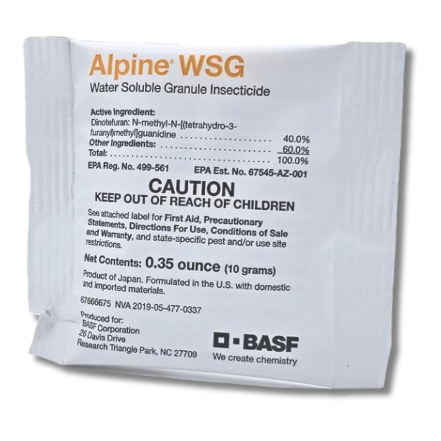 BASF Alpine WSG Water Soluble Granule Insecticide, Indoor Outdoor Pest Control for Ants, Flies, Bed Bugs, German Cockroach, .35 Ounce Packet (1 Count) | Easy to mix for indoor or outdoor use, Kills Ants, Flies, Bed Bugs, German Cockroaches (Each Makes 1 Gallon for 1,000 sq ft)