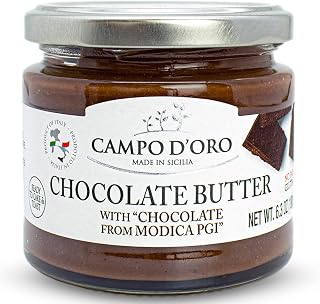 Premium Chocolate Spread, DOP Certified Modica Chocolate, Creamy, Buttery, No Palm Oil, from Sicily, Italy, 6.35oz, Campo D'Oro