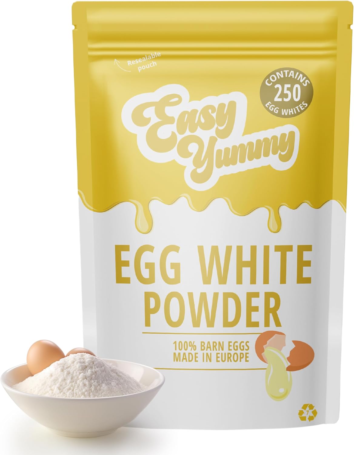 EASY YUMMY Egg White Powder – 100% Pure Powdered Egg Whites for Baking, Cooking, Meringues, Pancakes, Protein Shakes, Long-Lasting Shelf Life, Large 1 kg Resealable Bag
