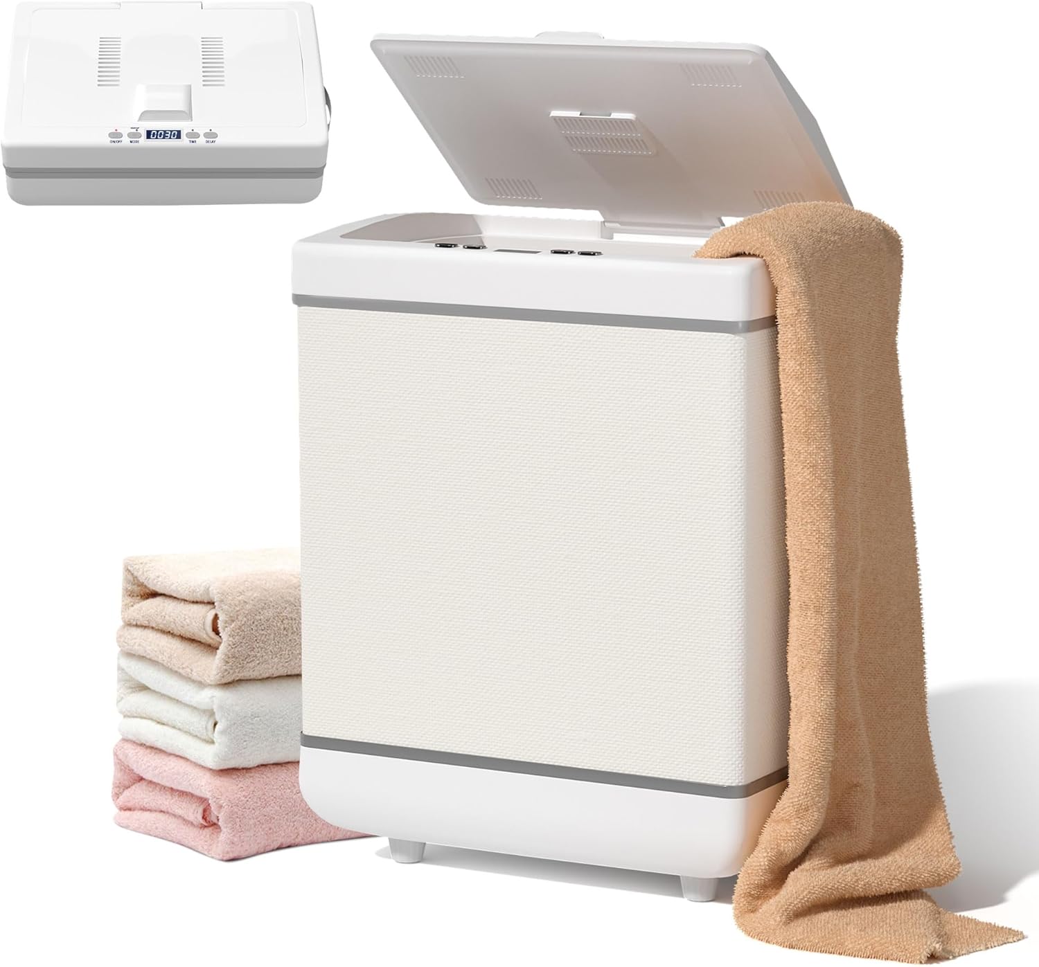 Floisdace Towel Warmers for Bathroom, 35L Foldable Hot Towel Warmer with LED Diaplay, Towel and Blanket Warmer for Oversized Towels, Large Capacity Towel Warmer Spa for Home, Hotel, Beige