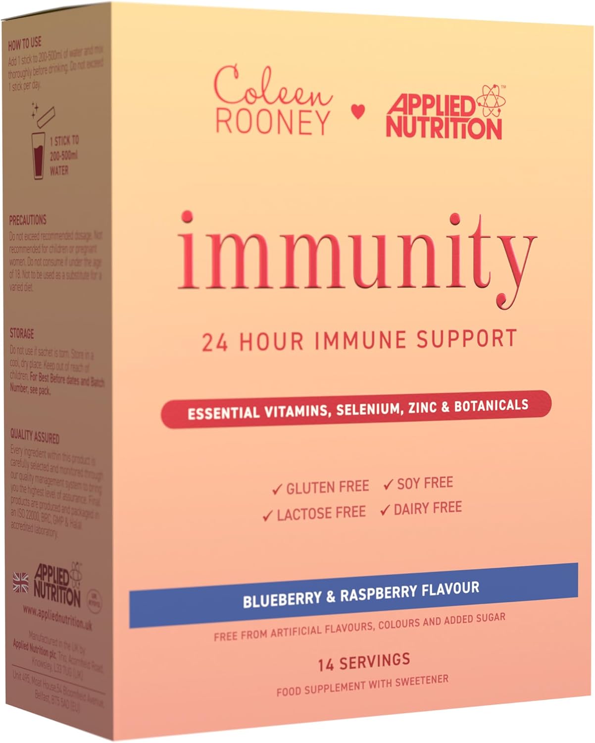 Applied Nutrition - Coleen Rooney - Immunity Powder - Vitamin & Mineral Boost - Best 24-Hour Immune Support - Best Vegan Immunity Defense - Enhanced Vitality - (14 Servings) (Blueberry & Raspberry)