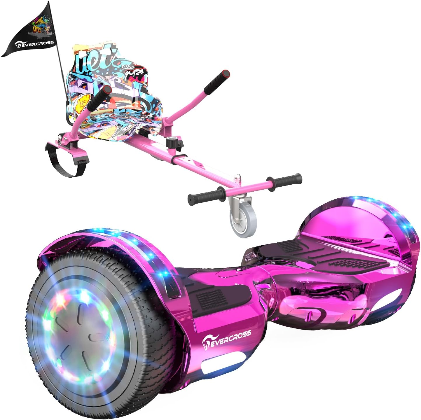 EVERCROSS Hover Board Kids, Hoverboards with Seat Attachment Hoverkart, 6.5" Self Balancing Scooters, Hoverboards Bluetooth with LED Lights, Ideal Hover Board for Kids Teenagers Adults