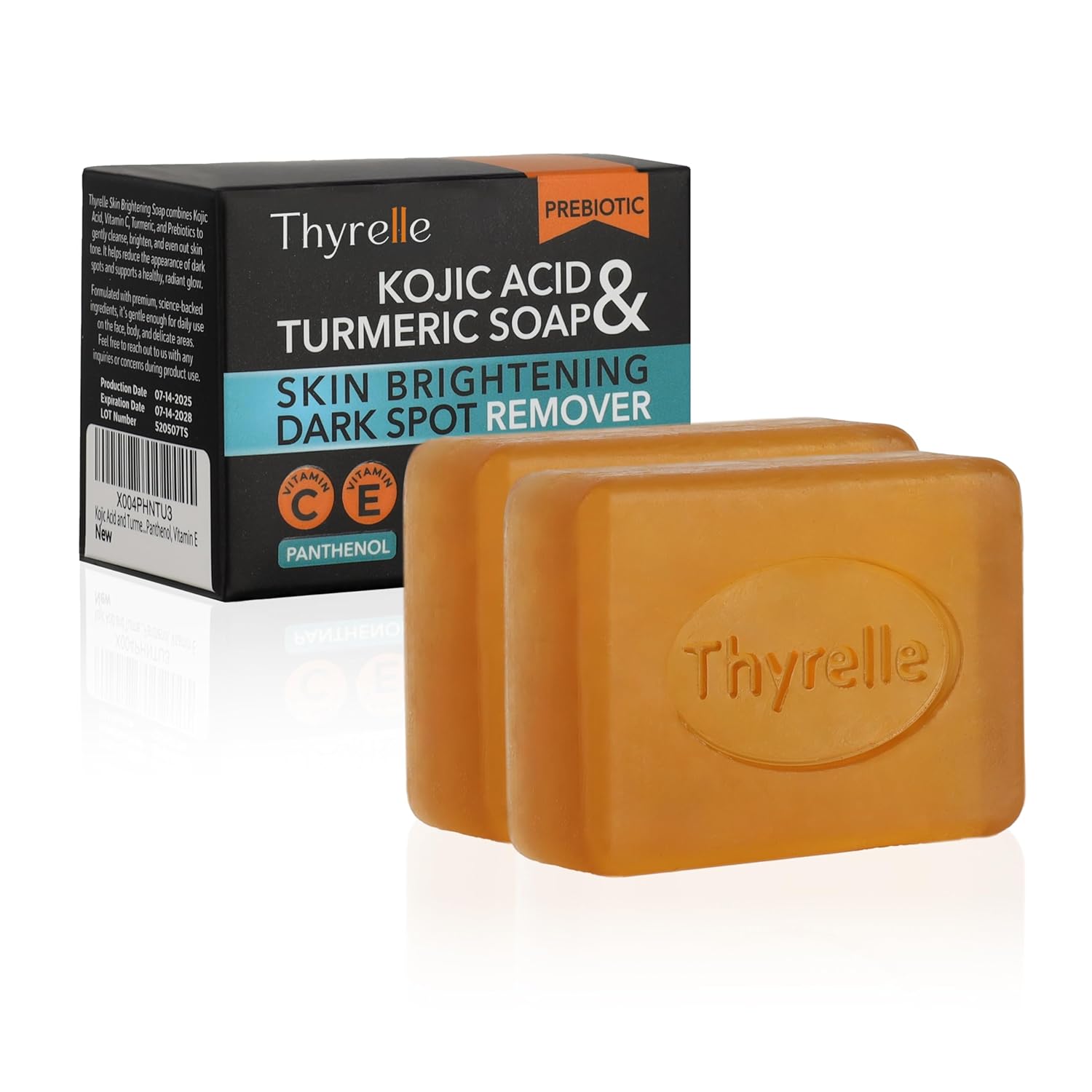 Kojic Acid and Turmeric Soap I (2 x 3.5 oz) I Kojic Acid Soap for Body and Face I Turmeric soap bar with Panthenol, Vitamin C, Vitamin E and Prebiotics