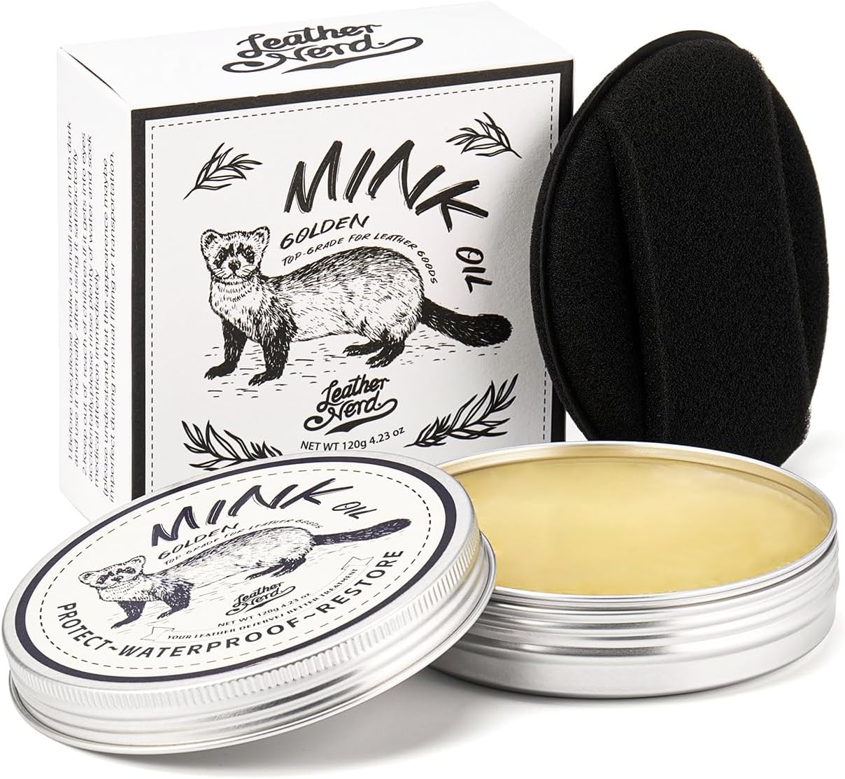 Mink Oil Leather Conditioner Cleaner for Leather Boots, Mink Oil Kit 4.23 Oz with Sponge, All-Natural Waterproof Soften and Restore Shoe, Boot, Saddle, Jacket, Purse, Glove, Vinyl and Leather Products
