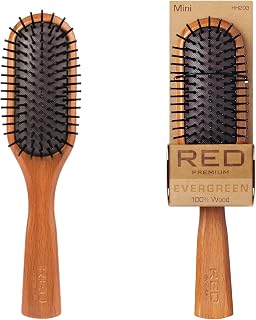 RED Premium Evergreen Wooden Paddle Brush, Detangling Brush with Long Bristles for Thick, Curly, Thin, Wet or Dry Hair - Long-Lasting Shine (Mini)