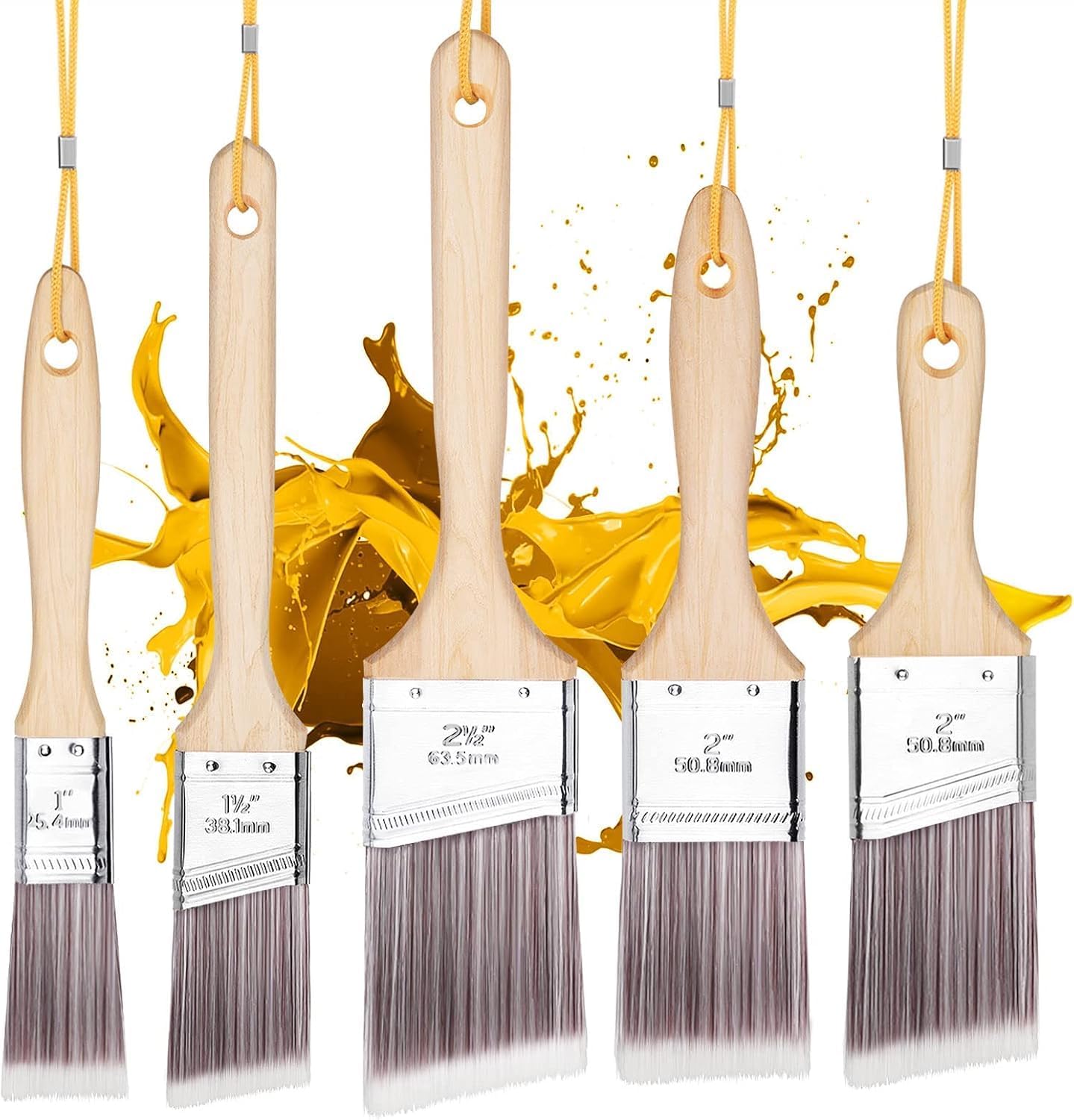 Emitever Paint Brush Set-5 Piece, Wood Handle, Premium Wall Brush Set
