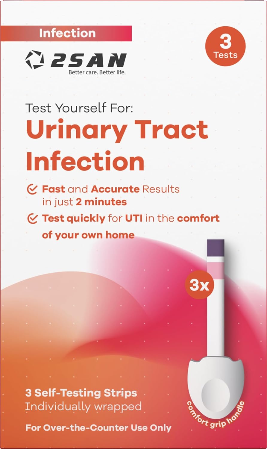 2San UTI Test Strips for Women – Urinary Tract Infection Test, 3 ct