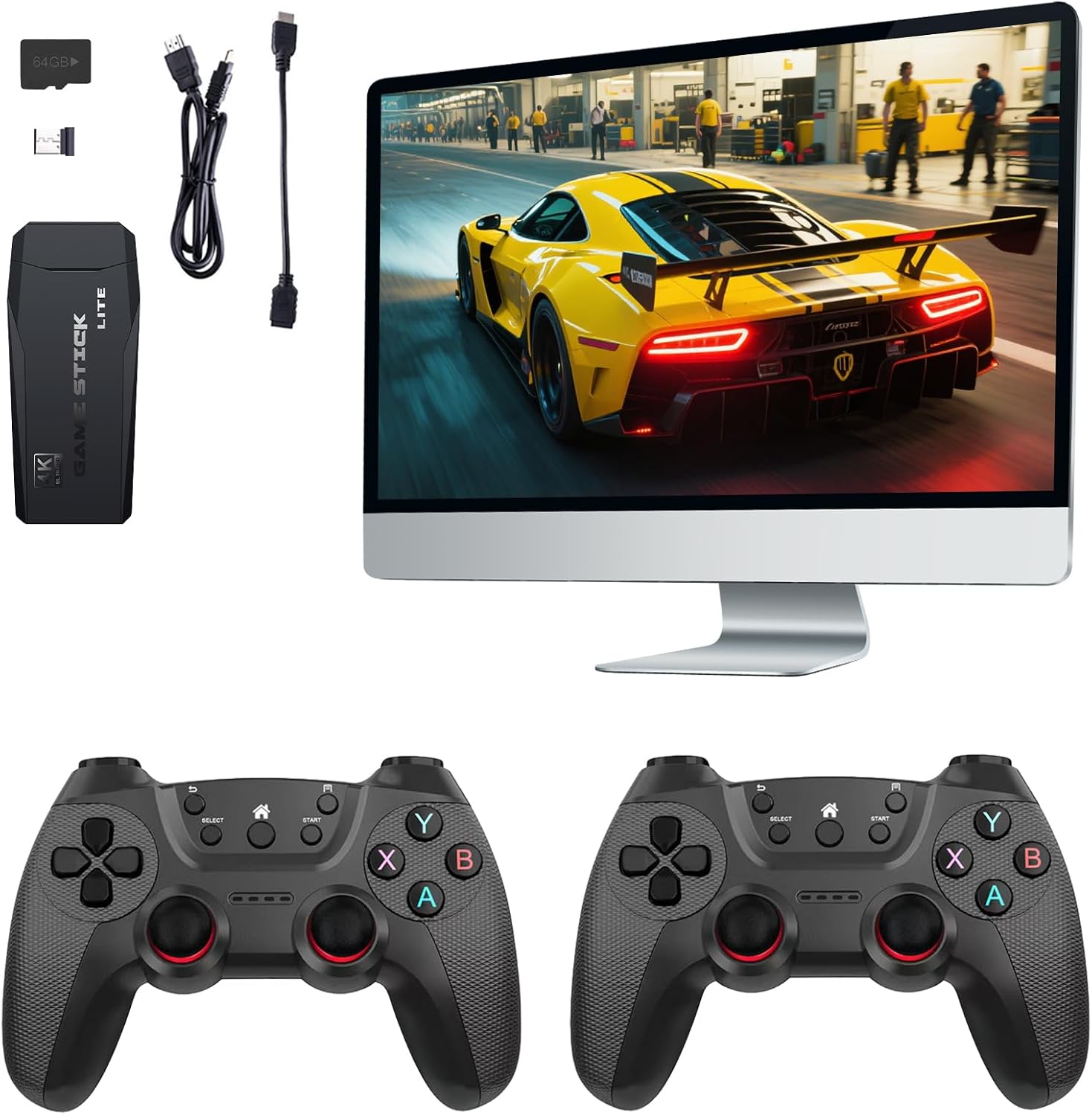 Sentk Wireless Retro Video Game Console - Plug & Play TV Video Gaming Stick，8K HDMI Output, 64G TV Game Stick, Dual 2.4G Wireless Controllers, Retro Games Console Handheld Emulator Controllers-Black