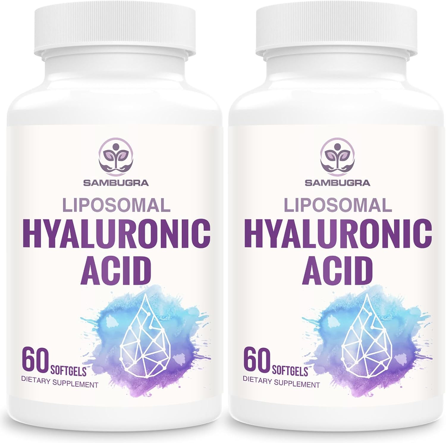 Sambugra Liposomal Hyaluronic Acid 1000mg, High BioavailabilityHyaluronic Acid Capsules, Dietary Supplement Support Skin and Bones, 120 Capsules (Pack of 2)