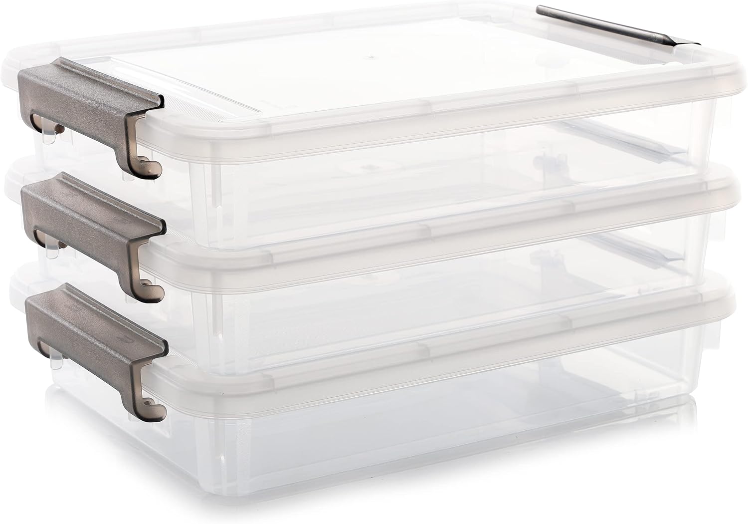 Citylife 3 PCS Plastic Storage Bins with Latching Lids Portable Project Case Clear File Box Stackable Storage Containers for Organizing A4 Paper, Photo, Document, Scrapbook