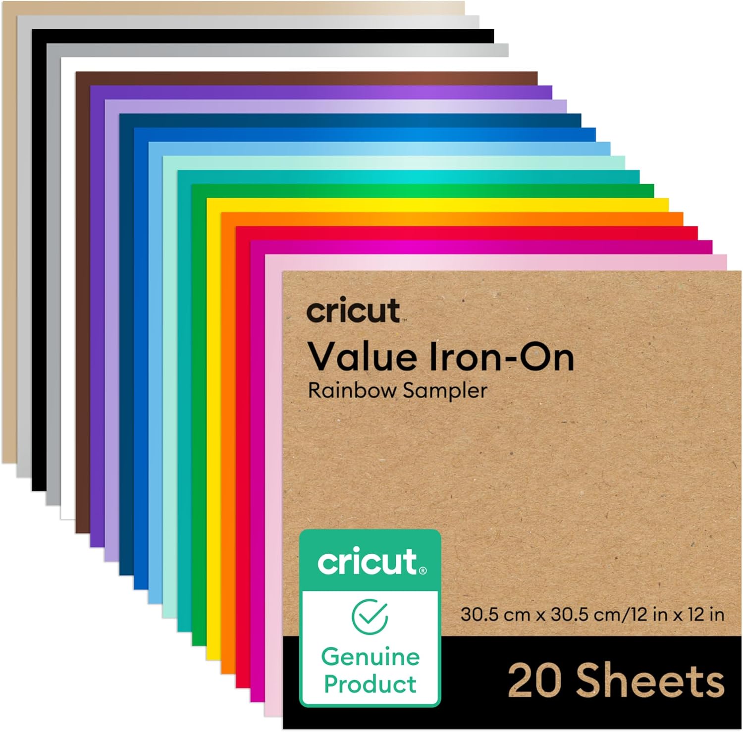 Cricut HTV Heat Transfer Vinyl Sheets | 20 Pack | 30.5 cm × 30.5 cm (12" × 12") | Iron-On HTV Vinyl Sheets for Fabric, Ideal for Custom T-Shirts & DIY Projects