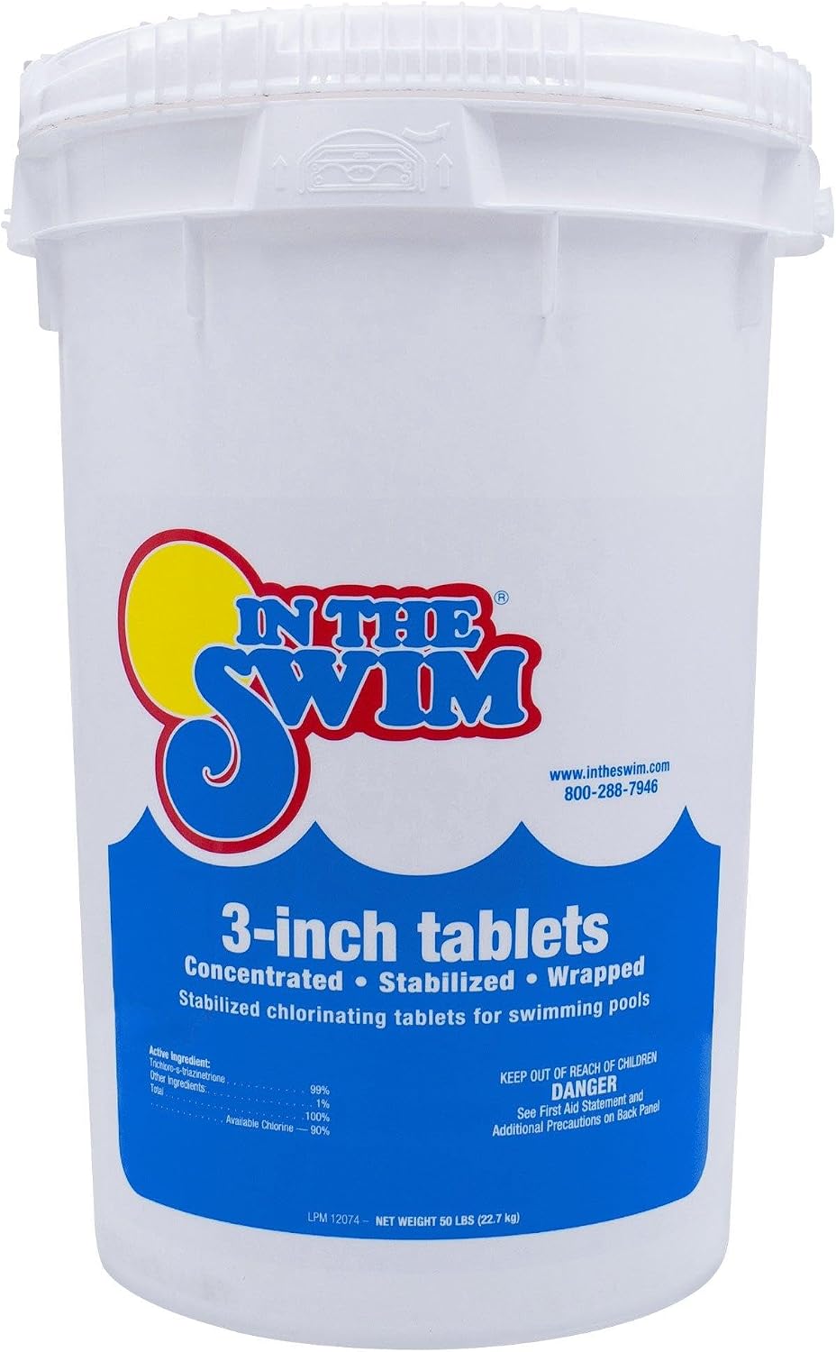 In The Swim 3 Inch Stabilized Chlorine Tablets - 50 Pounds | Individually Wrapped, Slow Dissolving, 90% Available Chlorine, Tri-Chlor for Sanitizing In-Ground Swimming Pools
