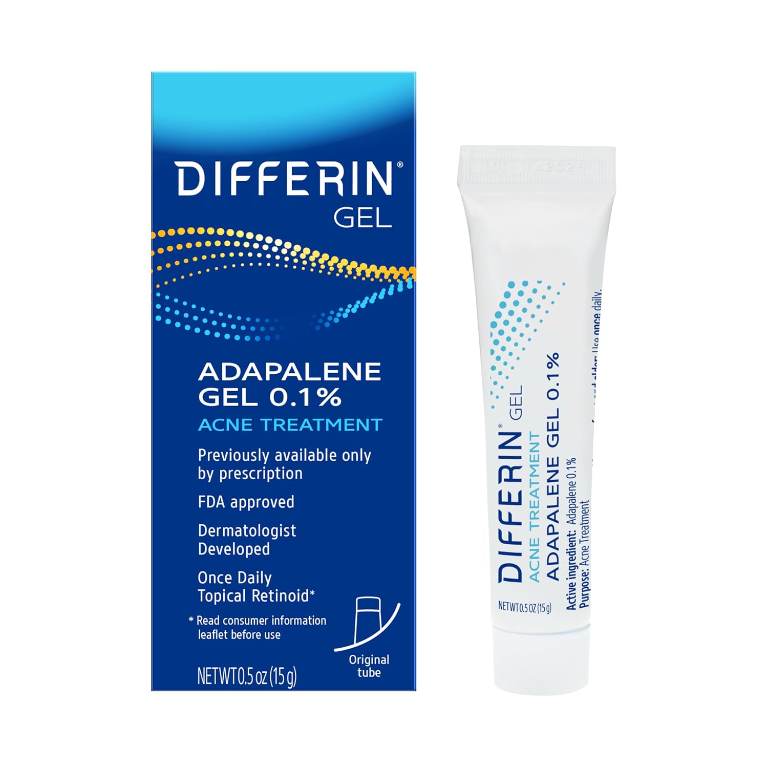 Differin Acne Retinoid Treatment Gel, 0.1% Adapalene, 15g Tube
