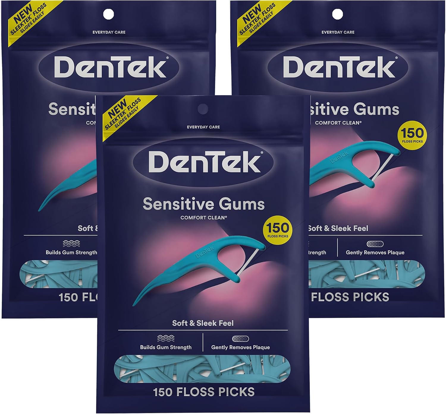 DenTek Comfort Clean Floss Picks | Silky Comfort Floss | 150 Count | 3 Pack | Packaging May Vary