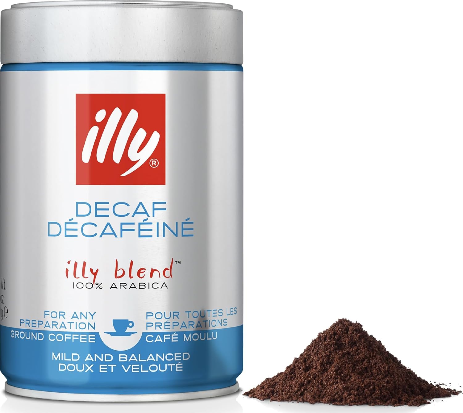 illy Decaffeinated Ground Coffee, Medium Roast, 100% Arabica, Suitable for Espresso, Moka Pot, Filter & Cafetiere, Low Caffeine, 250g Tin