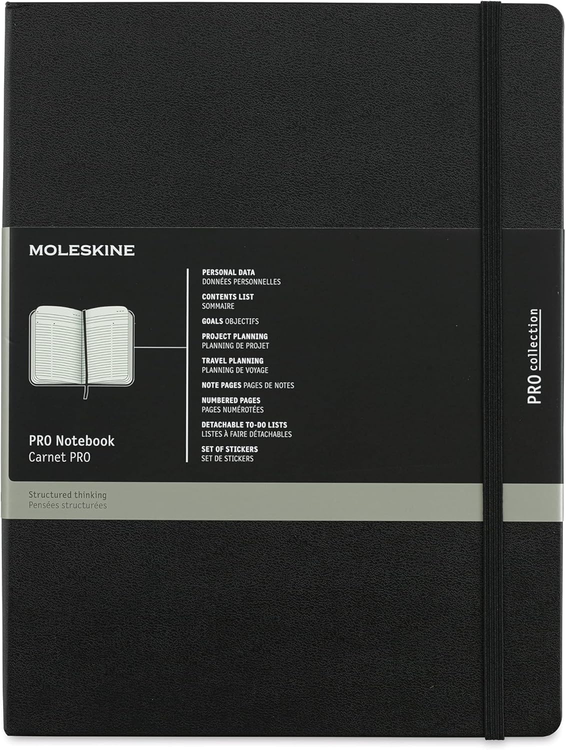 Moleskine PRO Notebook, Hard Cover, XL (7.5" x 9.5") Professional Project Planning, Black, 192 Pages