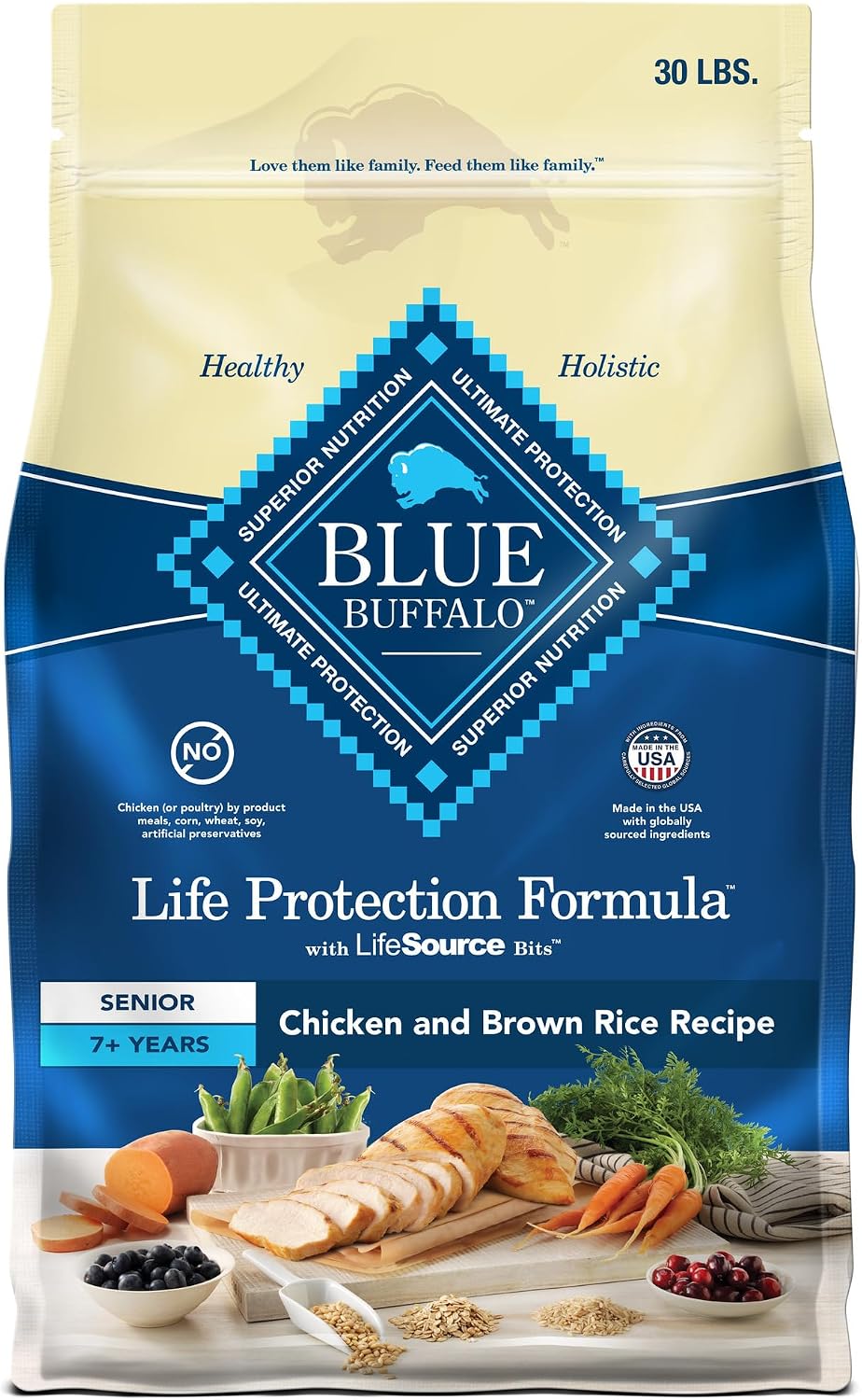 Blue Buffalo Life Protection Formula Senior Dry Dog Food, Supports Joint Health and Mobility, Made with Natural Ingredients, Chicken & Brown Rice Recipe, 30-lb. Bag