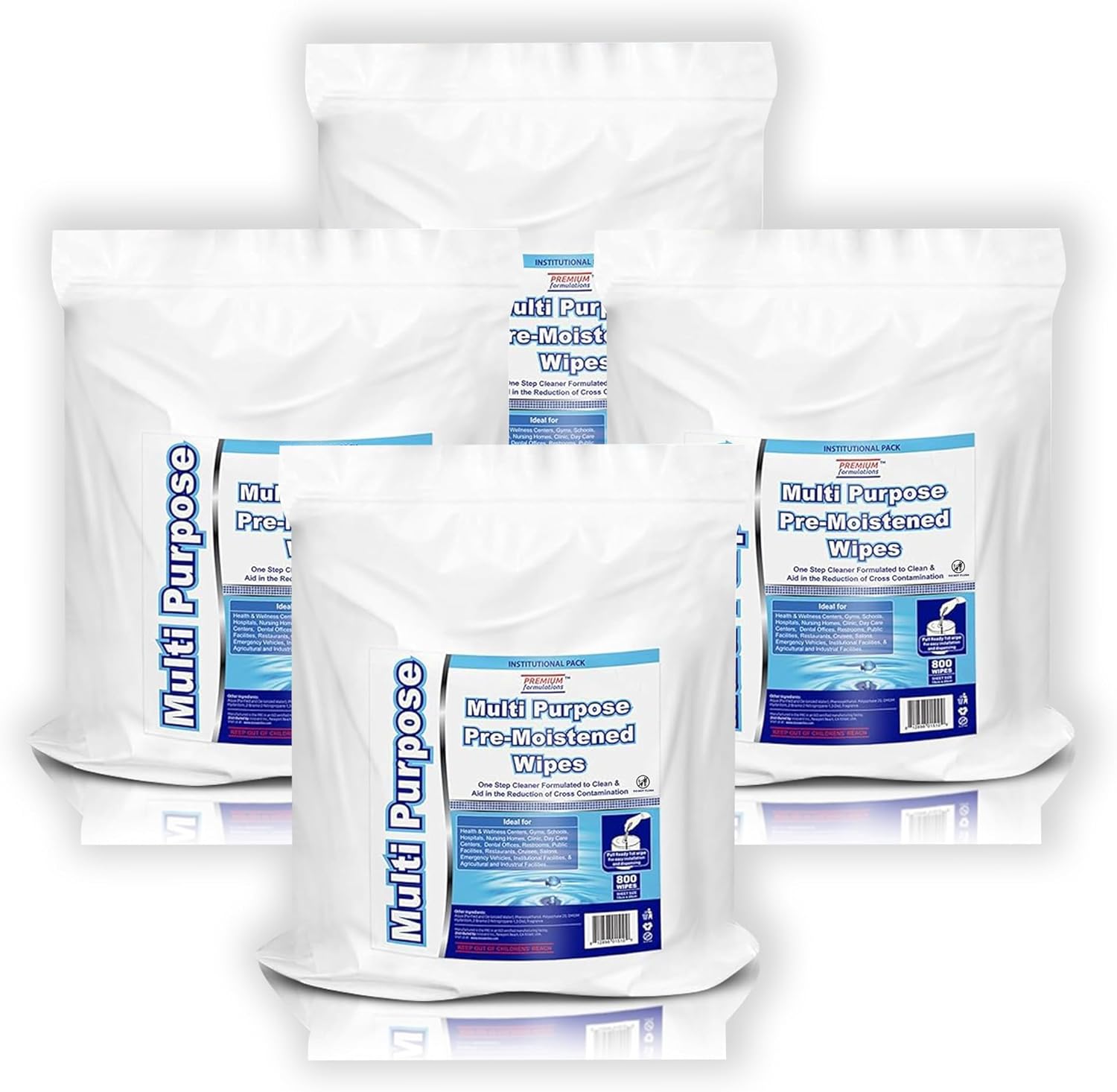 Wet Wipes Bulk - 4 x 800 Count Refill Bags (3200 Commercial Disposable Wipes) Value Pack - For Upward Pull Dispenser Ideal For Public Use