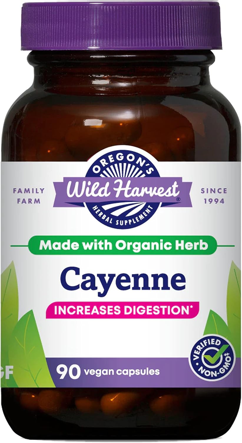 Oregon's Wild Harvest Non-GMO Cayenne Capsules, Organic Herbal Supplements, 90 Count