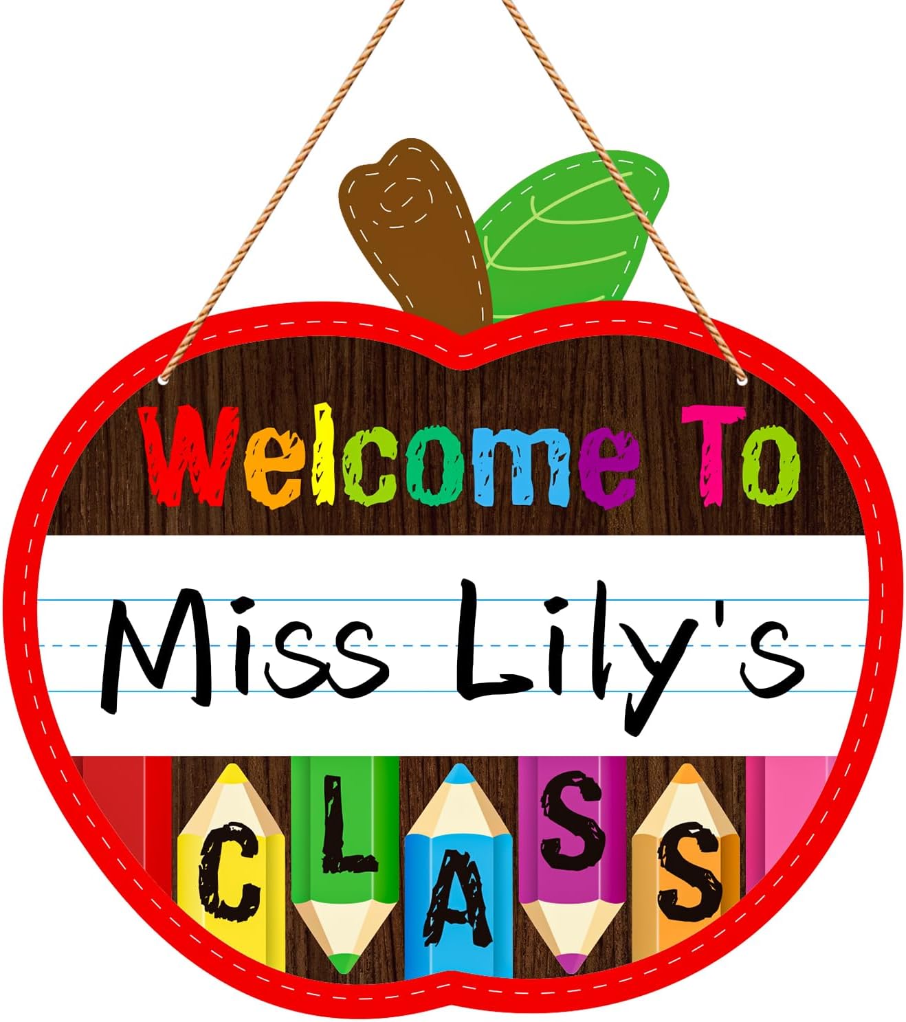 Personalized Welcome Sign for Classroom Door Decorations - Teacher Name Sign Apple-shape Welcome to Our Classroom Door Hanging Back to School Teacher Supplies